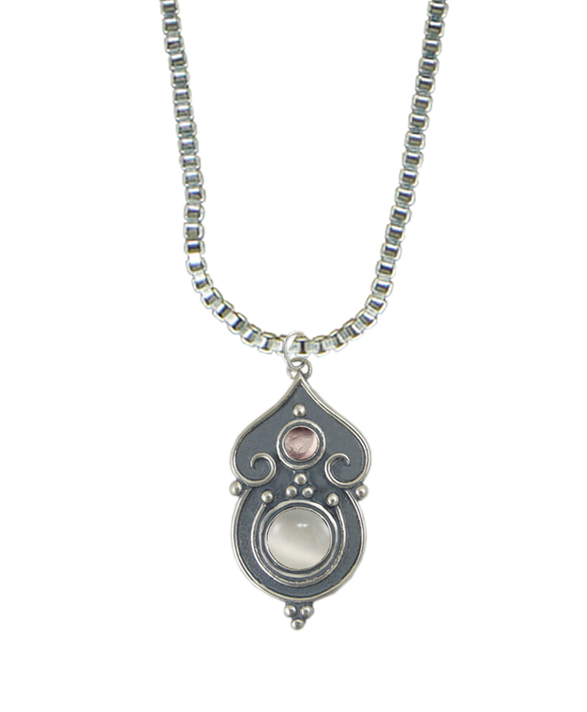 Sterling Silver Necklace White Moonstone And Rose Quartz